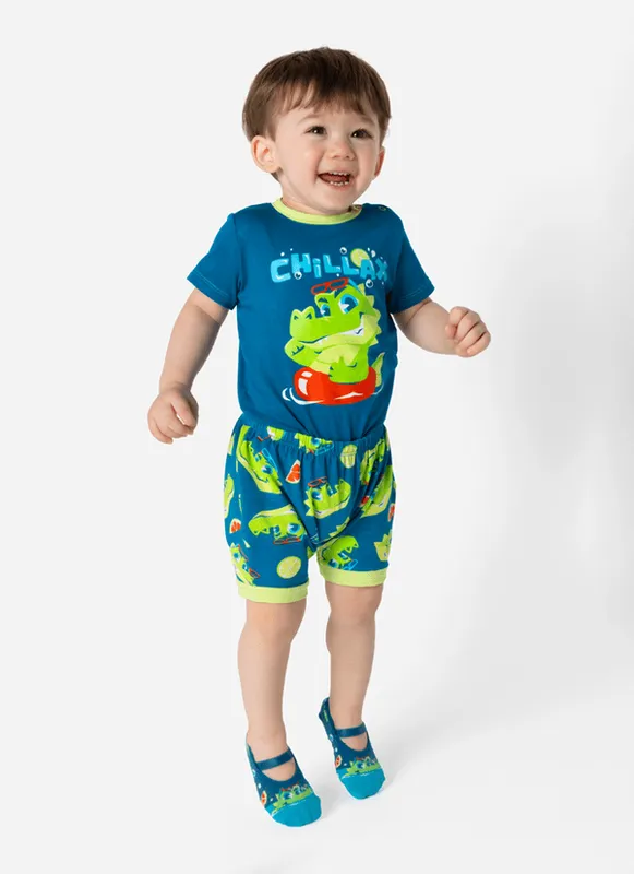 Pijama Manga Curta Viscolycra Bebê Menino Jacaré Relax 9 A 12 MESES