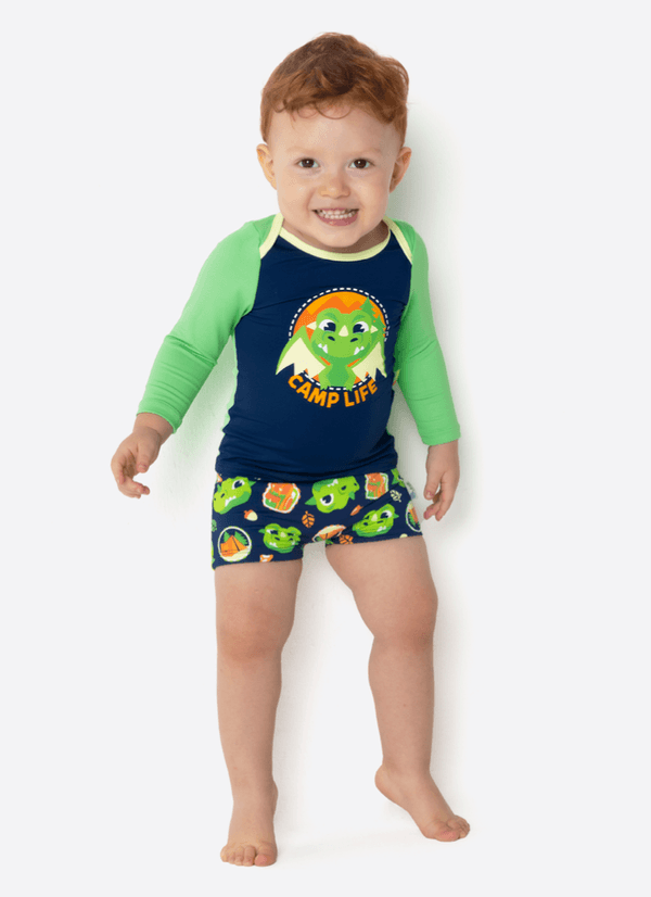 Camiseta Com Proteção Solar Bebê Menino Dragão Camping 9 A 12 MESES