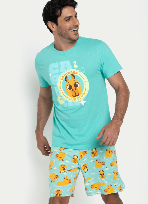 Pijama Manga Curta Algodão Masculino Capy Bora M