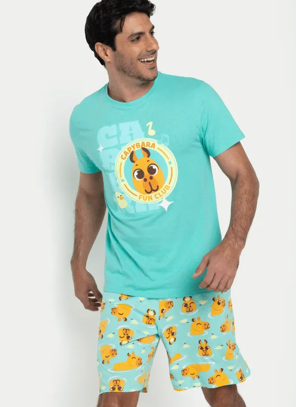 Pijama Manga Curta Algodão Masculino Capy Bora M
