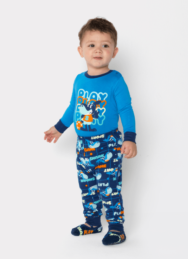 Pijama Manga Longa Viscolycra Bebê Menino Tubarão Futevôlei 3 A 6 MESES