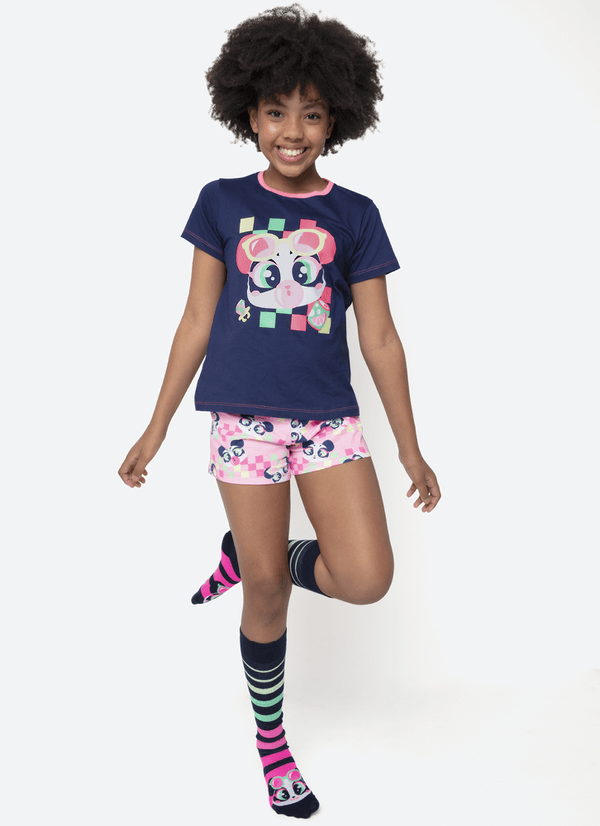 Pijama Manga Curta Algodão Menina Teen Panda Miami 10
