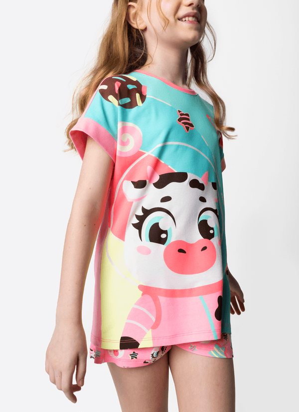Pijama Manga Curta Menina Teen Vaca Chocolate 12