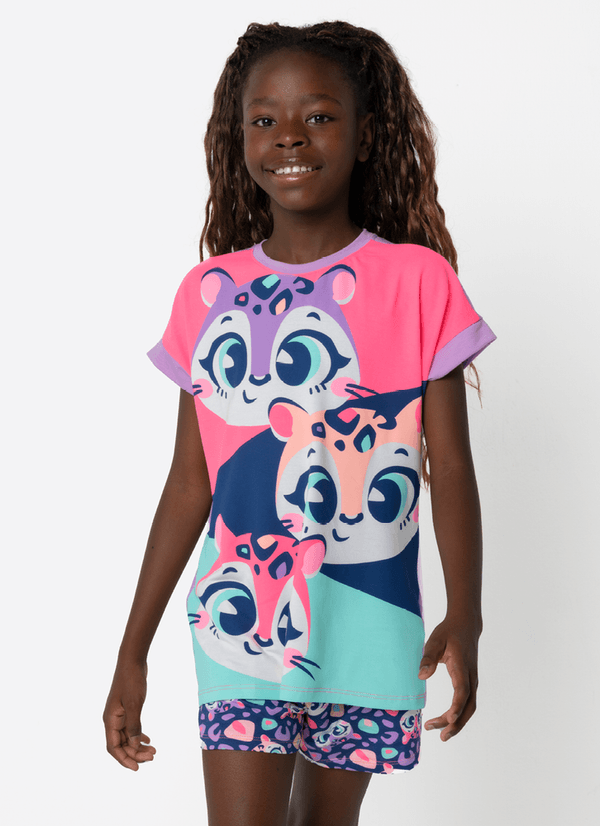 Pijama Manga Curta Menina Teen Onça 8