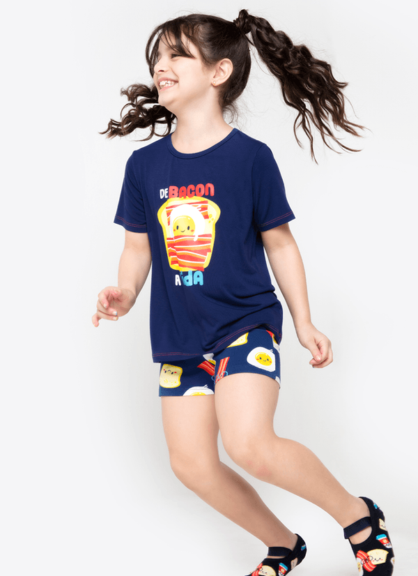 Pijama Manga Curta Menina Viscolycra Família de Bacon a Vida 2
