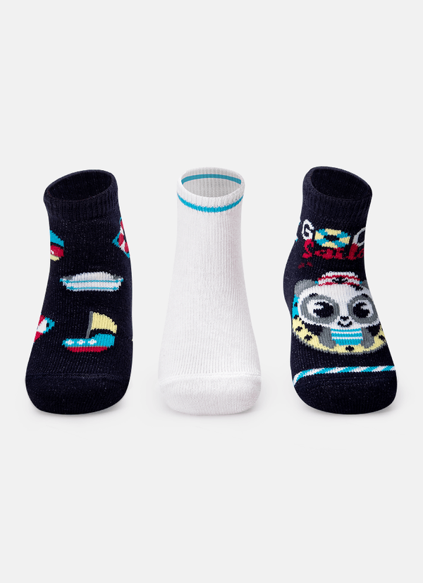 Kit com 3 Meias Soquete Bebê Menino Panda 15 A 18 MESES