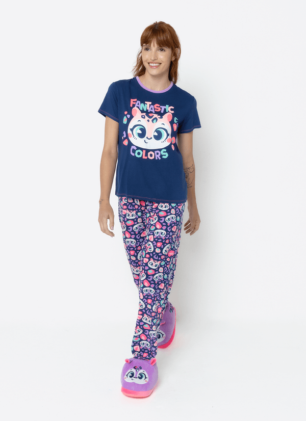 Pijama Manga Curta Viscolycra Feminino Onça PP