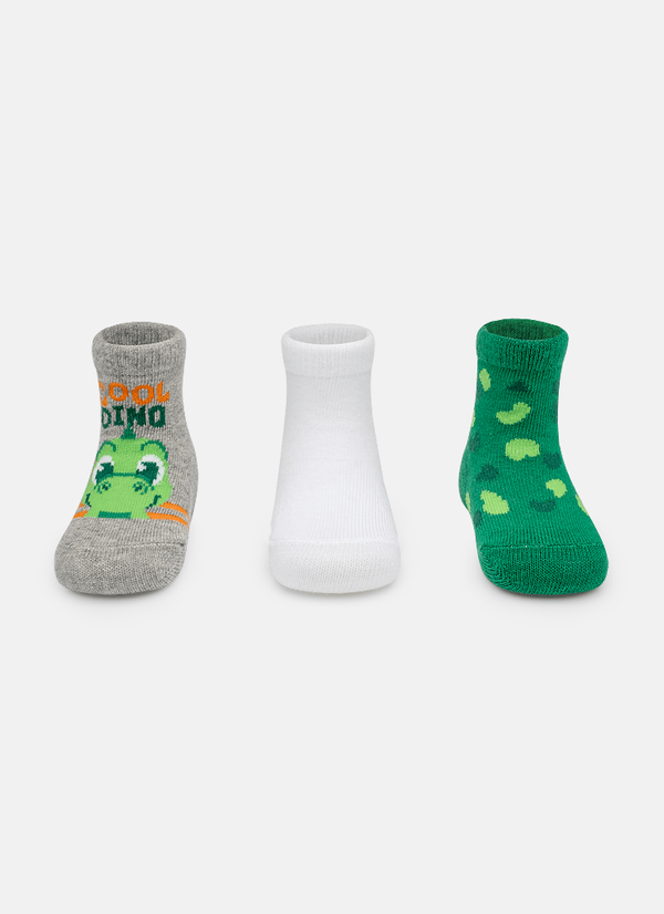 Kit com 3 meias Bebê Menino Dino 0 A 4 MESES