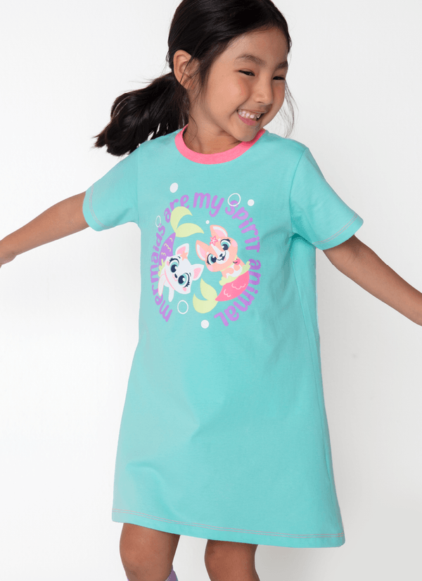 Camisola Manga Curta Algodão Menina Pet Sereia 4