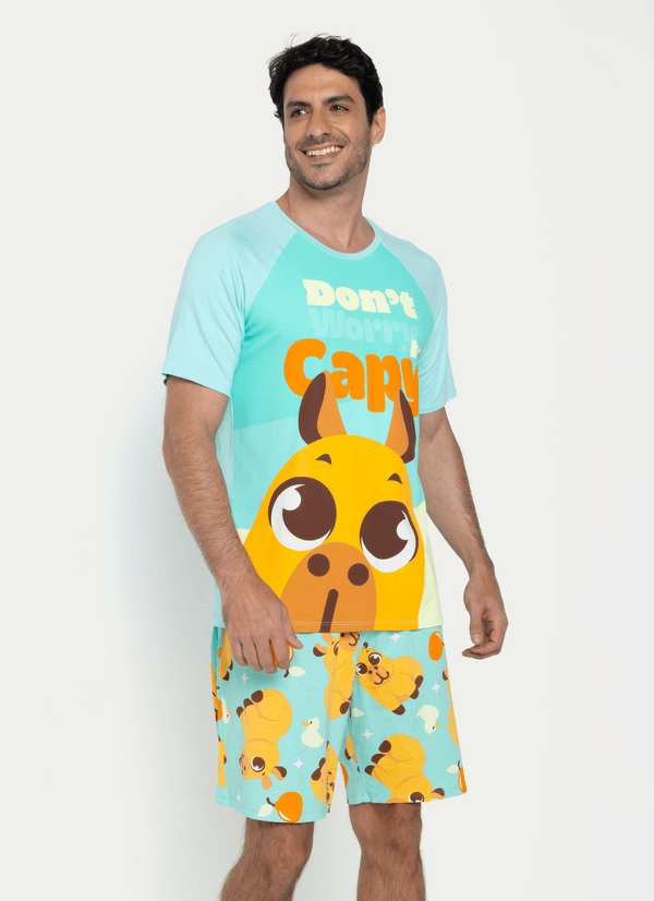 Pijama Manga Curta Viscolycra Masculino Capivara Vibes P