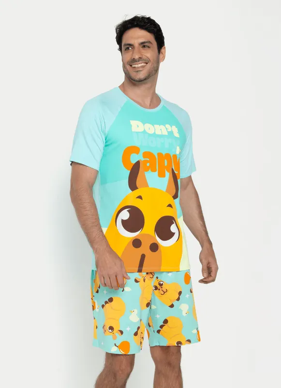 Pijama Manga Curta Viscolycra Masculino Capivara Vibes P