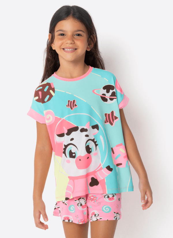 Pijama Manga Curta Viscolycra Menina Vaca Chocolate 4