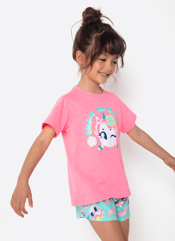 Pijama Manga Curta Menina Unicórnio Aloha 6