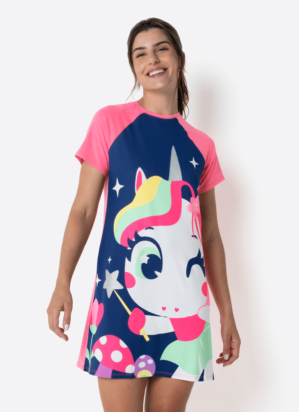 Camisola Manga Curta Feminino Unicórnio Encantado PP