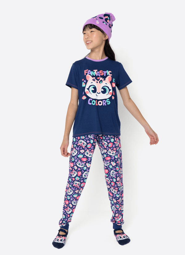 Pijama Manga Curta Viscolycra Menina Teen Onça 14