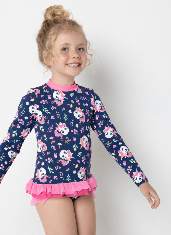Camiseta Com Proteção Solar Menina Unicórnio Encantado 1