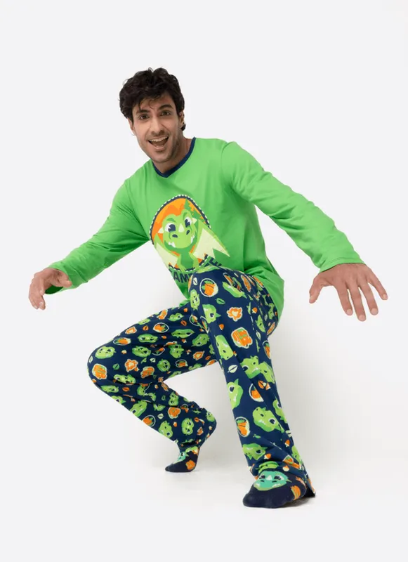 Pijama Manga Longa Algodão Masculino Dragão Camping PP