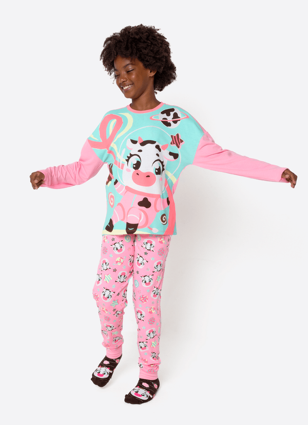 Pijama Manga Longa Viscolycra Menina Teen Vaca Chocolate 10