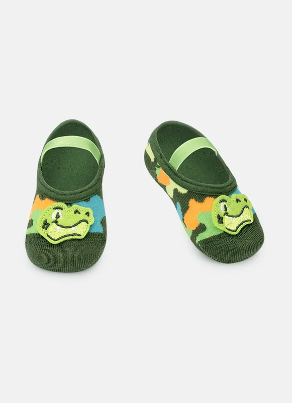 Meia Sapatilha Bebê Menino Dino Trio 0 A 4 MESES