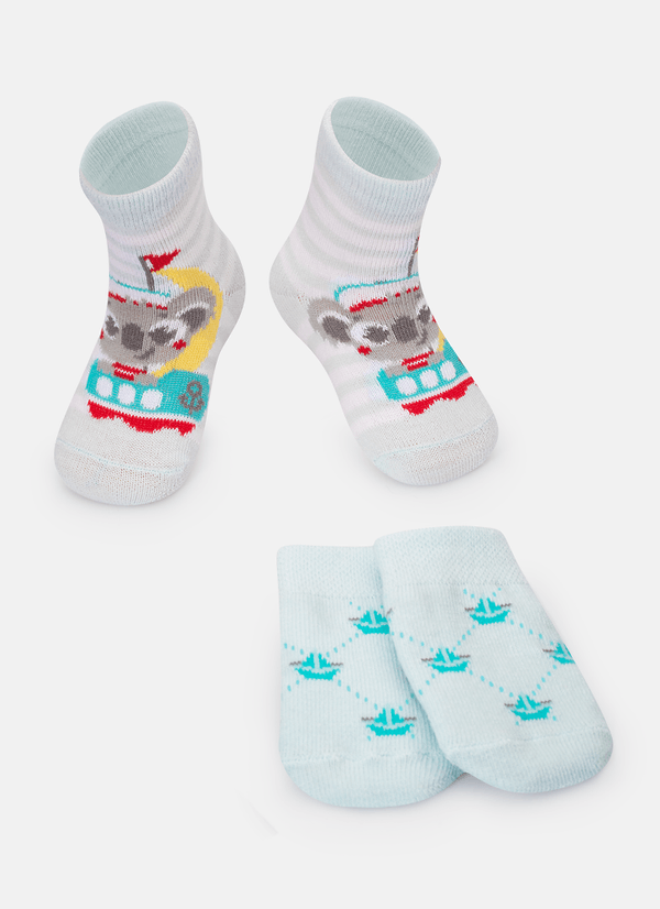 Kit com Meia e Luva Bebê Menino Coala 0 A 4 MESES
