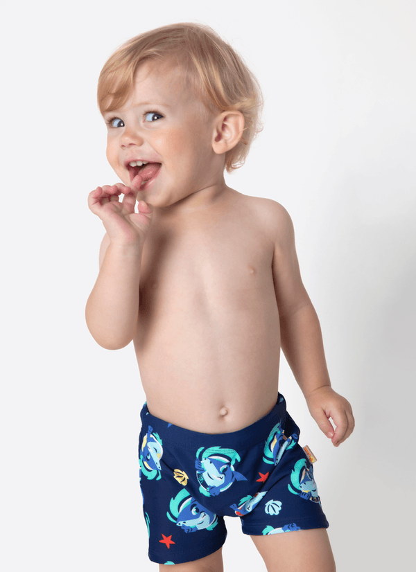 Sunga Boxer Bebê Menino Tubarão Aloha 6 A 9 MESES