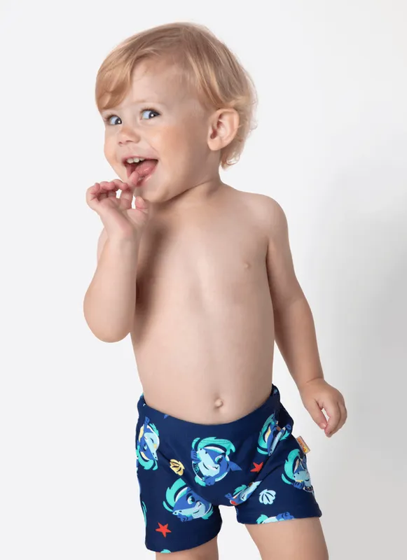 Sunga Boxer Bebê Menino Tubarão Aloha 6 A 9 MESES