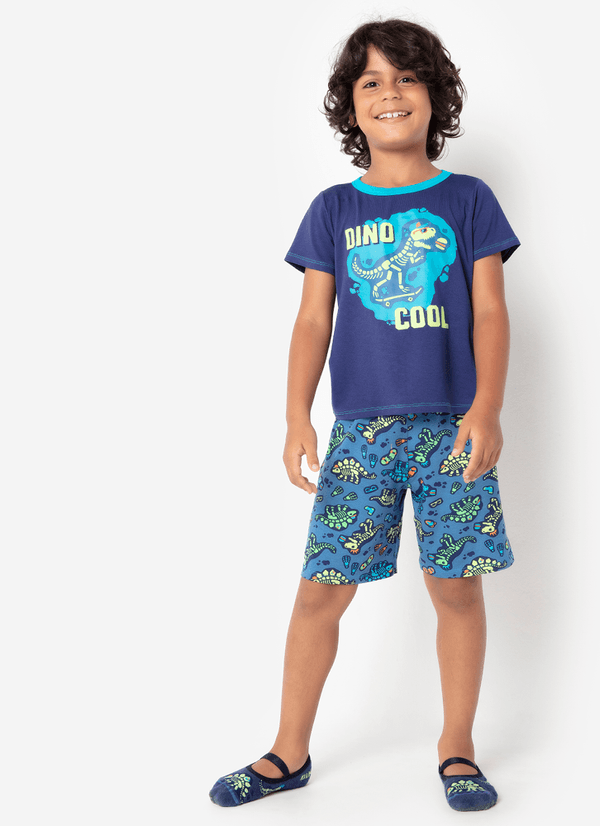 Pijama Manga Curta Menino Viscolycra Dinossauro Fósseis 4