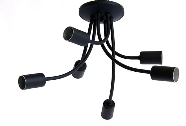 Plafon 6 Lâmpadas Tipo Aranha Luminária 30W Aluminio Emalustres Preto Bivolt