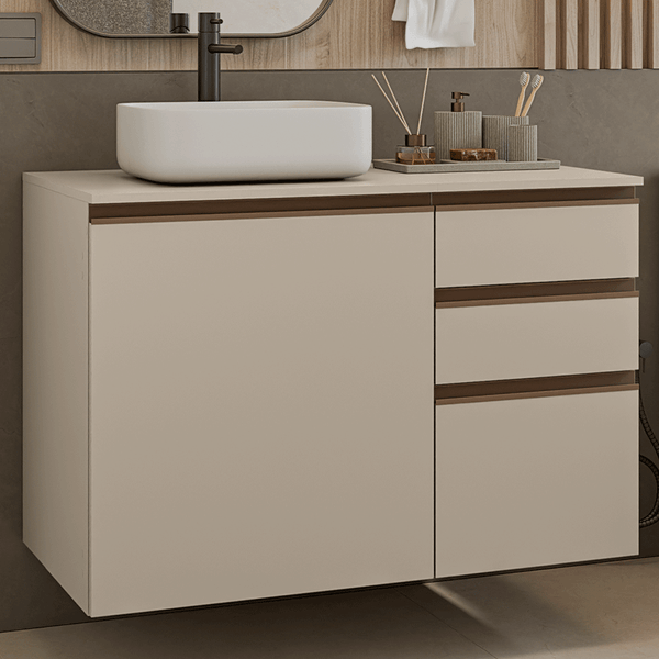 Gabinete Suspenso para Banheiro 100cm 1 Porta 3 Gavetas Crema Nice Madesa 03 Cor:Crema