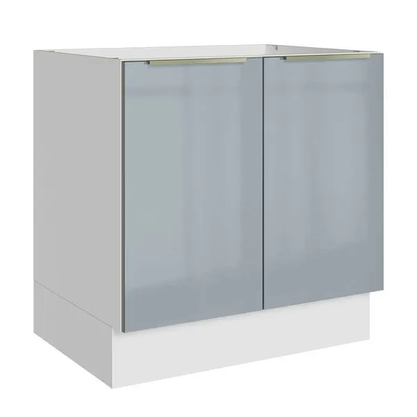 Balcão Madesa Lux 80 cm 2 Portas (Sem Tampo) Branco/Cinza Cor:Branco/Cinza
