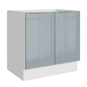 Balcão Madesa Lux 80 cm 2 Portas (Sem Tampo) Branco/Cinza Cor:Branco/Cinza
