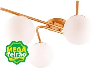 Plafon 3 Lâmpadas Barcelona 20W Alumínio e Vidro Startec Dourado Bivolt