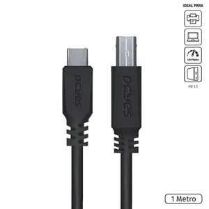 Cabo para Impressora USB Tipo C para USB B 2.0 1 Metro Preto - PUCBP-1
