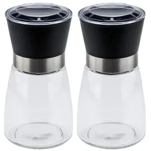 Kit 2 Moedores de Temperos 170ml Lyor em Vidro com Moinhos de Cerâmica e Tampas Pretas
