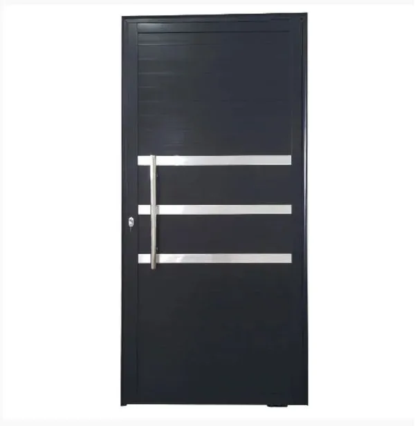 Porta Pivotante de Alumínio Preto com Friso Direita - 210x100