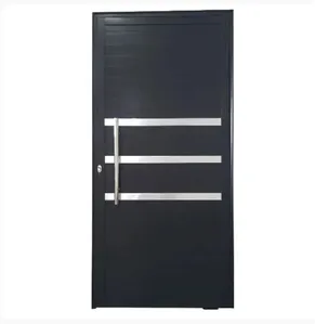 Porta Pivotante de Alumínio Preto com Friso Direita - 210x100