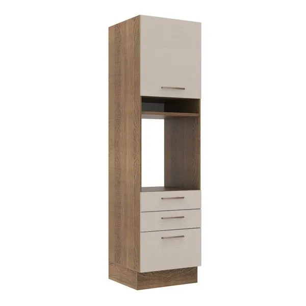 Torre Quente 60 cm 1 Porta 3 Gavetas Rustic/Crema Agata Madesa Cor:Rustic/Crema