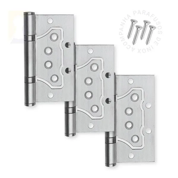Kit 3 Dobradiça De Sobrepor Inox Escovado