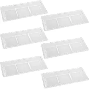 Kit 6 Petisqueiras Cristal Wolff Pearl 3 Divisórias 30x13cm Incolor Petisco Relevo Mesa Posta