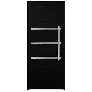Porta de alumínio com friso lambril max Preto "E" 210x60 Porta de alumínio com friso lambril max Preto Esquerda 210x60
