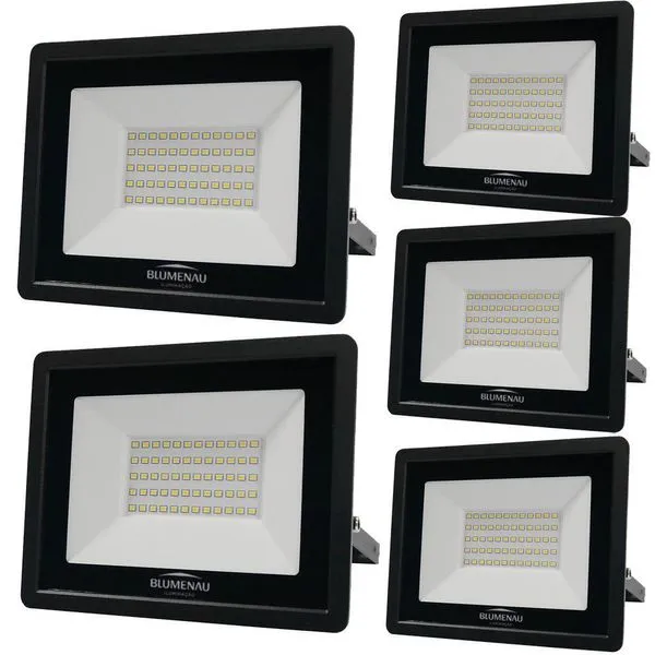Kit 5 Refletor De Led Slim 50w Prova Dágua Preto Bivolt 6500k Frio