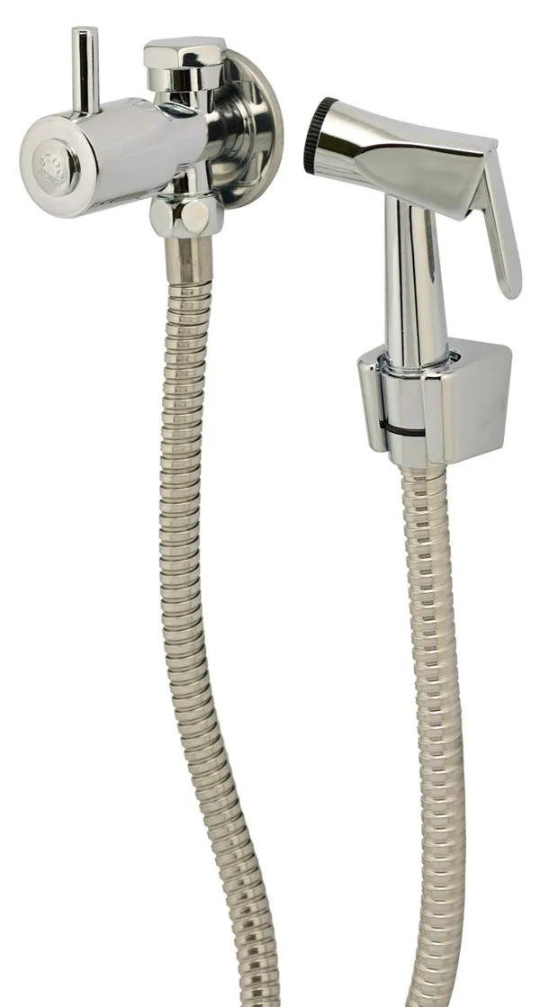 Ducha Higiênica com Derivação Stoc Metais Metal Fexível 1,20m Gatilho 1/4 de Volta Cromado