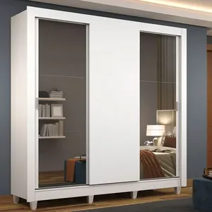 Guarda-Roupa Casal Madesa Mônaco 3 Portas de Correr com Espelhos com Pés Branco Cor:Branco