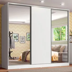 Guarda-Roupa Infantil Madesa Logan 100% MDF 3 Portas de Correr com Espelhos Branco Cor:Branco