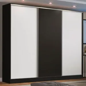 Guarda-Roupa Casal 100% MDF Madesa Zurique 3 Portas de Correr Preto/Branco/Preto Cor:Preto/Branco