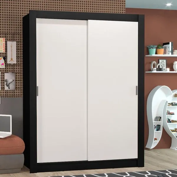 Guarda-Roupa Solteiro Madesa Denver 2 Portas de Correr Preto/Branco Cor:Preto/Branco