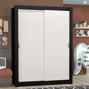 Guarda-Roupa Solteiro Madesa Denver 2 Portas de Correr Preto/Branco Cor:Preto/Branco