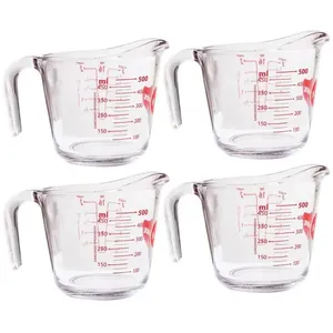 Kit 4 Jarras Medidoras de Vidro Marinex 500ml com Bico e Alça Restaurante Padaria