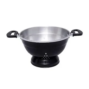 Escorredor E Macarrão De Aluminio Preto 24cm Com Pé Docesar