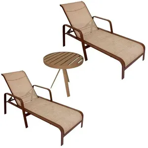 Kit 2 Espreguiçadeiras E Mesinha Para Piscina E Jardim Marrom Capuccino
